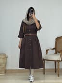 مانتو بلند کمربندی کتان کد 1876